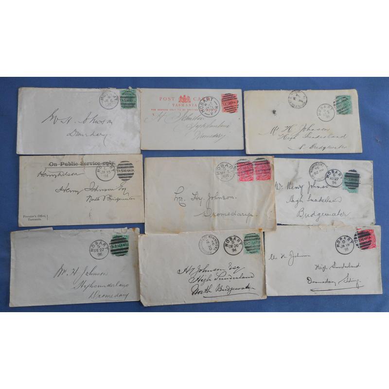 (AE1001B) TASMANIA · VICTORIA, etc.  1891/1914: selection of covers from TAS (15), VIC (70, AUSTALIA (3) and a few from overseas all in a very mixed condition (2 sample images)