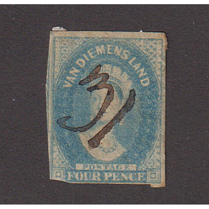 (AN1035) TASMANIA · a 4d blue QV Chalon with a bold '31' manuscript cancel which was applied at GREEN PONDS