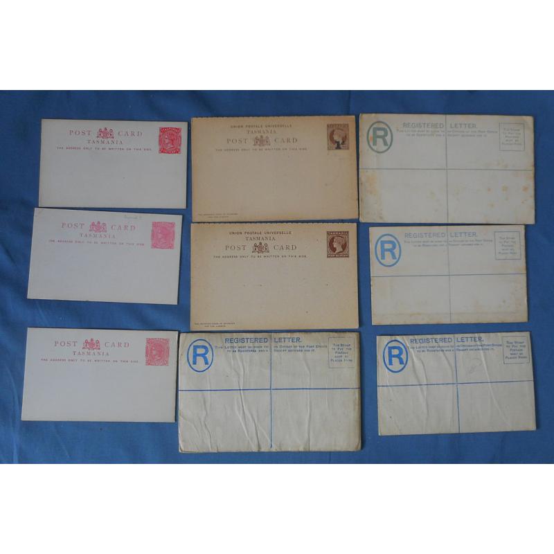 (AN1117L) TASMANIA · assembly of unused postal stationery in a mixed condition comprising 3x postal cards, 2x intact reply cards and 4x registration envelopes · please view largest image (9)