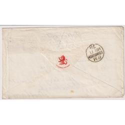 (AT1006) TASMANIA · 1878: attractive cover to Edinburgh "Via Brindisi" mailed at Hobart Town with a pair of 4d buff QV S/face perf.11½ SG147b tied by Type 1(i) duplex cancels · overall condition is excellent (2 images)