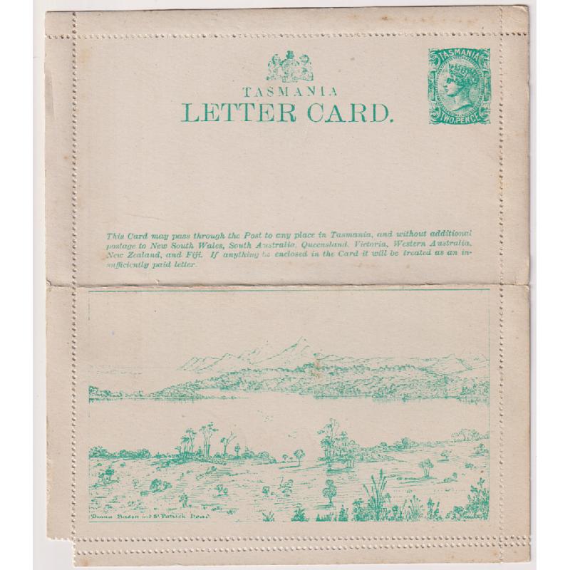 (AT1043) TASMANIA ·  1898: unused 2d green/white smooth card pictorial lettercard G&S LC 1B with DOUBLE PERFS at base on view side · small piece of selvedge absent · see full description