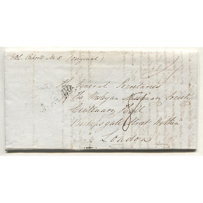 (AT15059) TASMANIA · GREAT BRITAIN  1843: intact folded letter mailed from Hobart to London · rated 8(d) paid and 4(d) to collect · contents comprise reports incl Report of Schools in the Launceston circuit