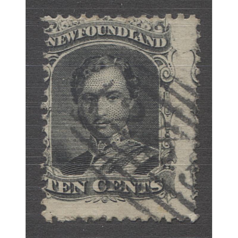 (BB10008) NEWFOUNDLAND · 1865: used 10c black Prince Albert SG 27 SG 27 · o/c to UL o/wise in excellent condition · c.v. £110