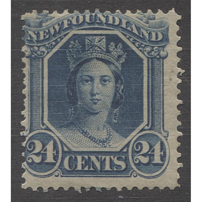 (BB10009) NEWFOUNDLAND · 1865: mint 24c blue QV SG 30 · o/c to UL corner o/wise in excellent condition front/back with most of the original gum present · c.v. £50 (2 images)
