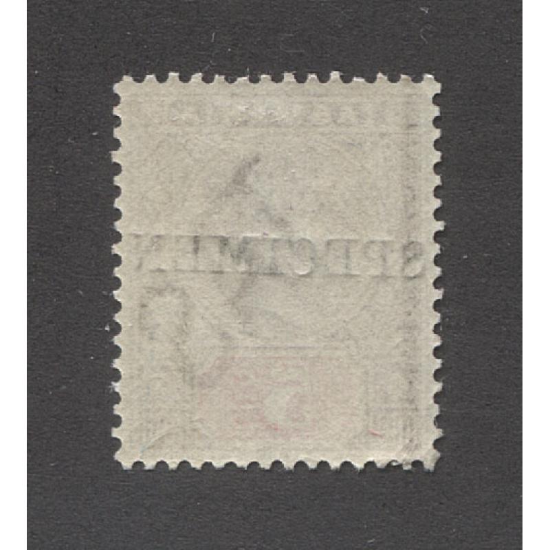 (BB10019) TASMANIA · 1897: 5/- lilac & red QV Key Plate optd SPECIMEN SG223s in VF condition · has been very lightly mounted (2 images)