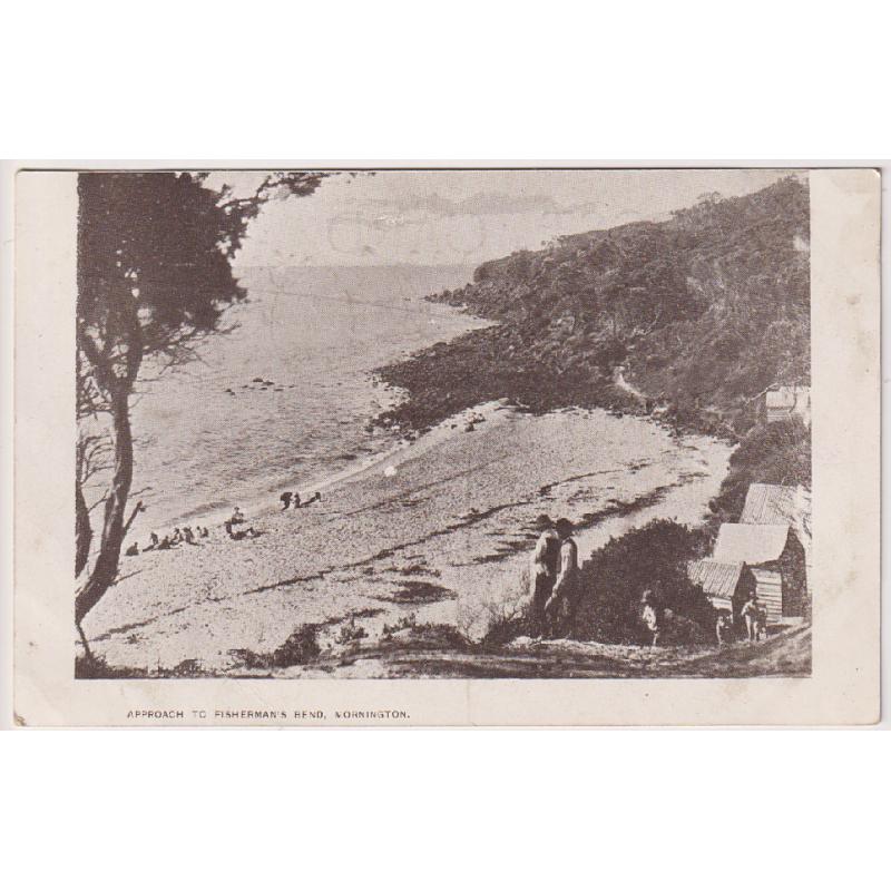 (BB1019) VICTORIA · 1906: postally used card published by H.P. Bennett, South Yarra w/view titled APPROACH TO FISHERMAN'S BEND, MORNINGTON in excellent condition
