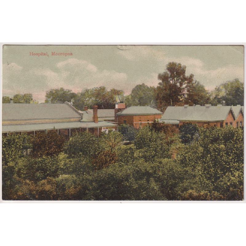 (BB1021) VICTORIA · 1906: postally used card by Shepparton photographer N. Colliver with a view of the HOSPITAL MOOROPNA (sic) · overall condition is excellent