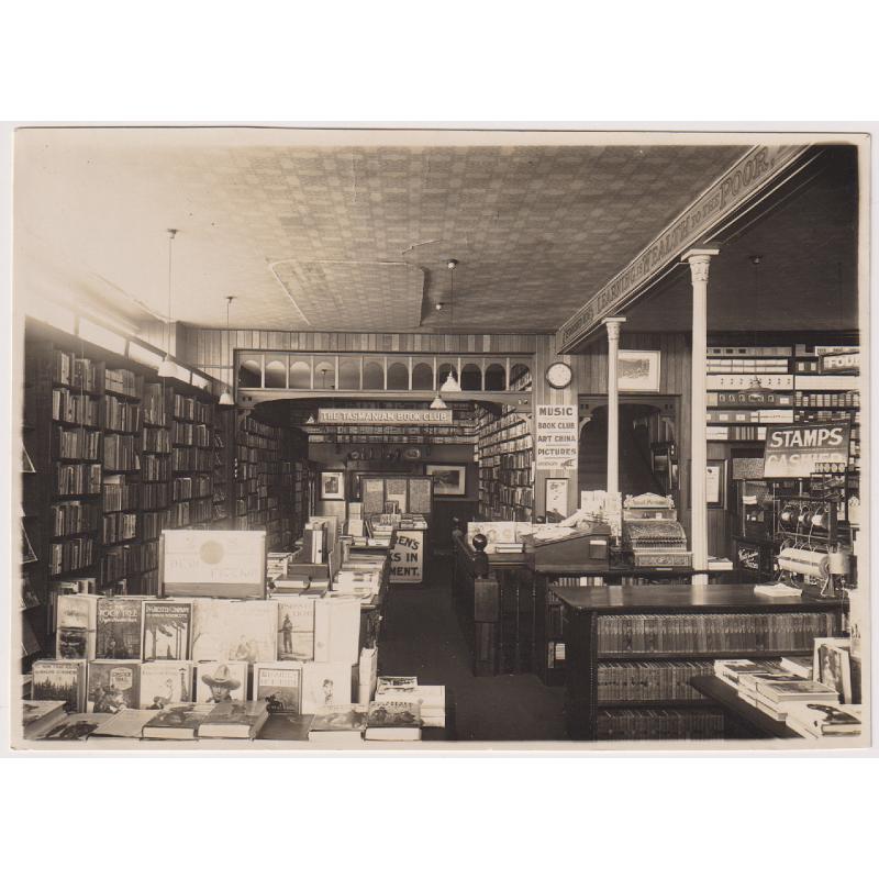 (BB1026) TASMANIA · c.1930: photograph (159x109mm) with an interior view of J.W. Walch & Son's BOOKSTORE at Hobart · see full description · excellent to fine condition