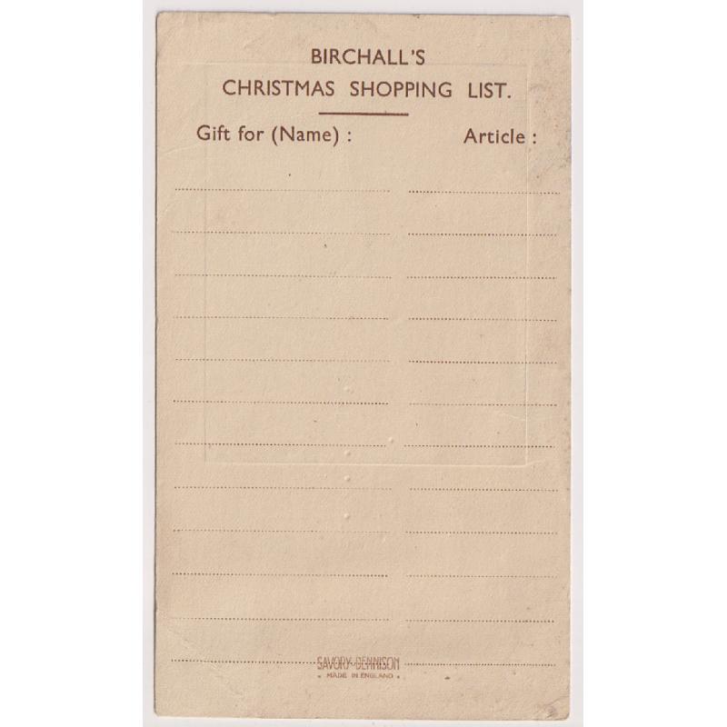 (BB1028) TASMANIA · c.1930: illustrated Christmas Card and "Shopping List" from A.W. Birchall & Sons Pty. Ltd., Launceston · corner crease o/wise in excellent condition (2 images)