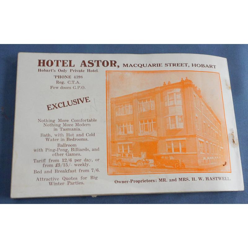 (BB1029L) TASMANIA · 1937/38: Tourist Bureau publication 'TASMANIA · A DIRECTORY TO HOTEL AND BOARDING HOUSE ACCOMMODATION · 136 pp featuring advertising and many photos by Spurling, Beattie et al · see full description and 8 sample images