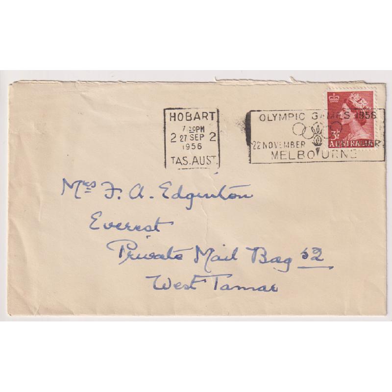 (BB1100) TASMANIA · 1956: a full impression of the HOBART No.2 machine cancel with the OLYMPIC GAMES 1956 slogan on cover - complete and/or clear examples are few and far between!  $5 STARTER!!