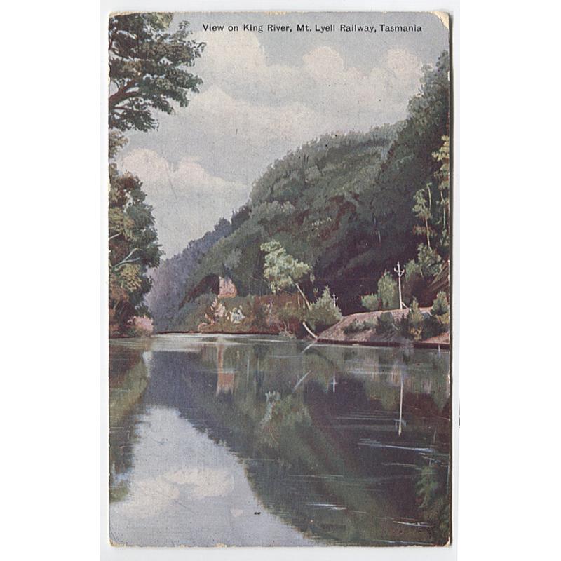 (BB1102) TASMANIA · 1911: Mount Lyell Railway postcard with VIEW ON KING RIVER postally used to Sandford from STRAHAN · West Coast usage of cards from this series is uncommon · excellent condition