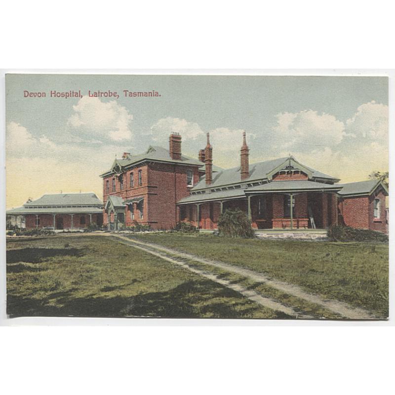 (BB1129) TASMANIA · c.1910: colour card by Spurling & Son (No.517) with an uncommon view of the DEVON HOSPITAL, LATROBE · addressed but not postally used · VF condition