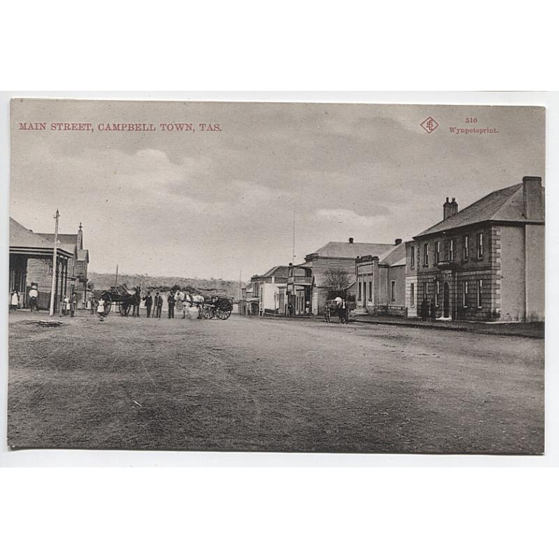 (BB1130) TASMANIA · c.1910: unused Photo Print Series ('Wynpotoprint (sic) 510") w/view of MAIN STREET, CAMPBELL TOWN (looking South) · nice condition