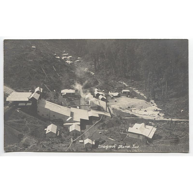 (BB1139) TASMANIA · c.1920: unused real photo card by Spurling featuring a view of the mine and settlement at MAGNET near Waratah on the West Coast · VF condition