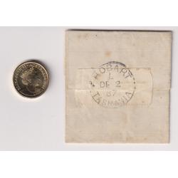 (BB1199) TASMANIA · 1887: a TINY home-made wrapper endorsed "Pattern only" and mailed from FRANKLIN to HOBART at the 1d rate · light strike of BN43 and clear postmarks front and back · nice 'rates'/'usage' item (2 images)