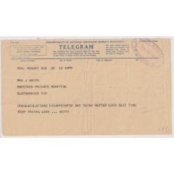 (BB1220) VICTORIA · 1944 (July 29th): a clear and nearly complete strike of the oval POST OFFICE ELSTERNWICK S.4 datestamp on a telegram form · postmark is rated RRRR and this is a new ERD