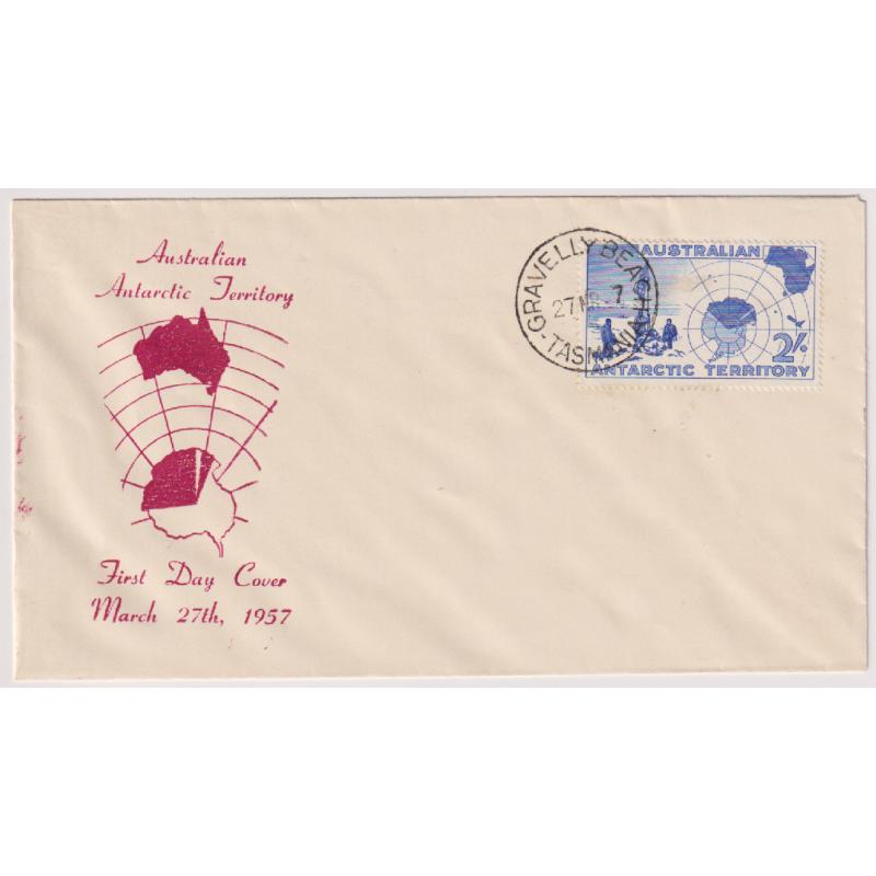(BB1230) AUSTRALIA · 1957 (March 27th): cacheted FDC produced by Max Easther for the 2/- A.A.T. Map issue · UNADDRESSED examples by this cachet maker are uncommon · fine condition