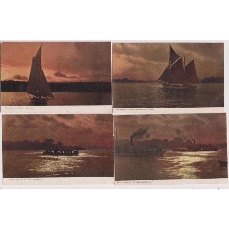 (BB1245) NEW SOUTH WALES · 1905/10: four different cards from the Art Series "Sunset" by NSW Bookstall · two cards have blank backs, one of which was postally used in 1905 · excellent to fine condition ....see full description