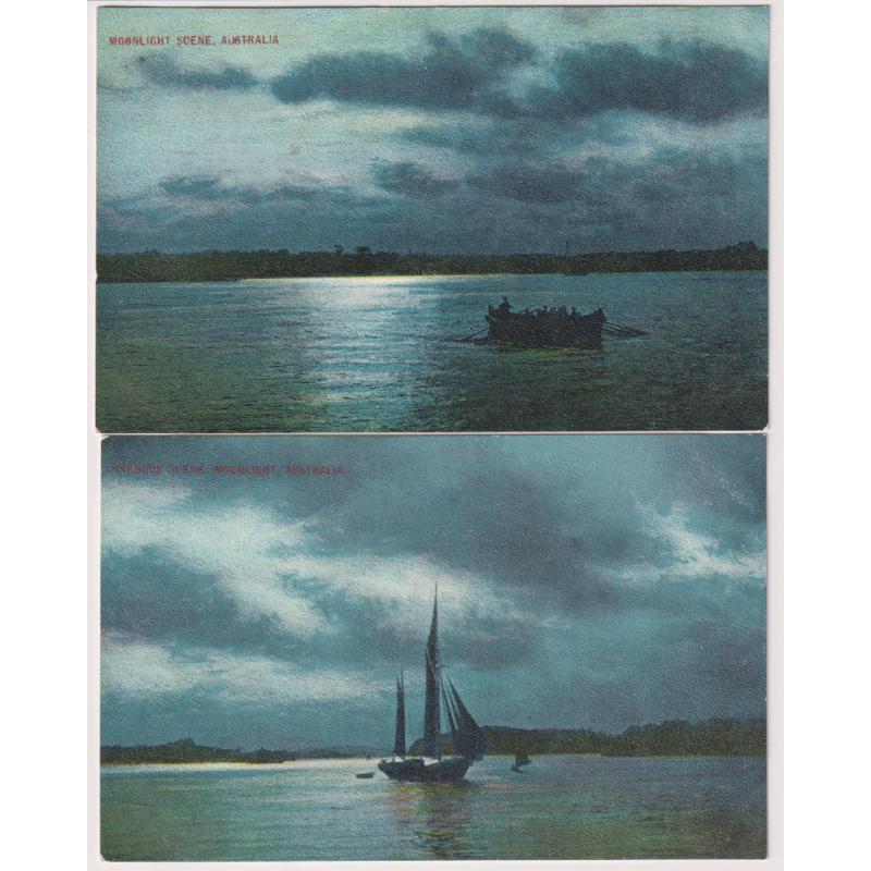 (BB1246) NEW SOUTH WALES · c.1910: two different cards from the Art Series by NSW Bookstal featuring Australian MOONLIGHT scenes · both cards are in a fine condition (2)