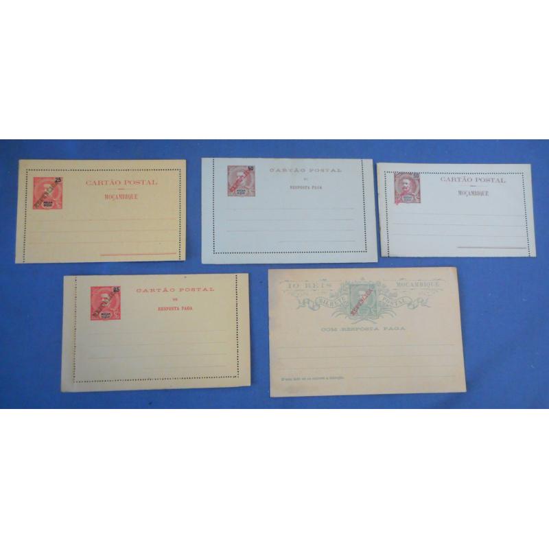 (BB1356) PORTUGAL · Mozambique - all different range of five early postal stationery items - lettercard panels are stuck together o/wise condition is excellent to fine (5)