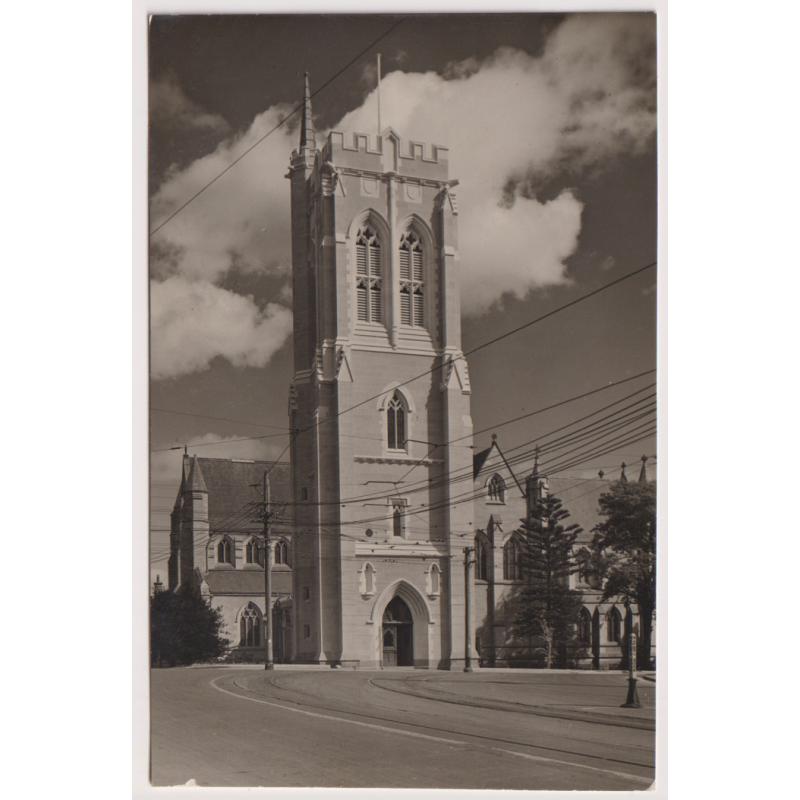 (BB1378) TASMANIA · c.1930: unused real photo view of the fairly recently completed bell tower at ST DAVID'S CATHERDRAL, HOBART, the photo taken from Murray Street · nice condition