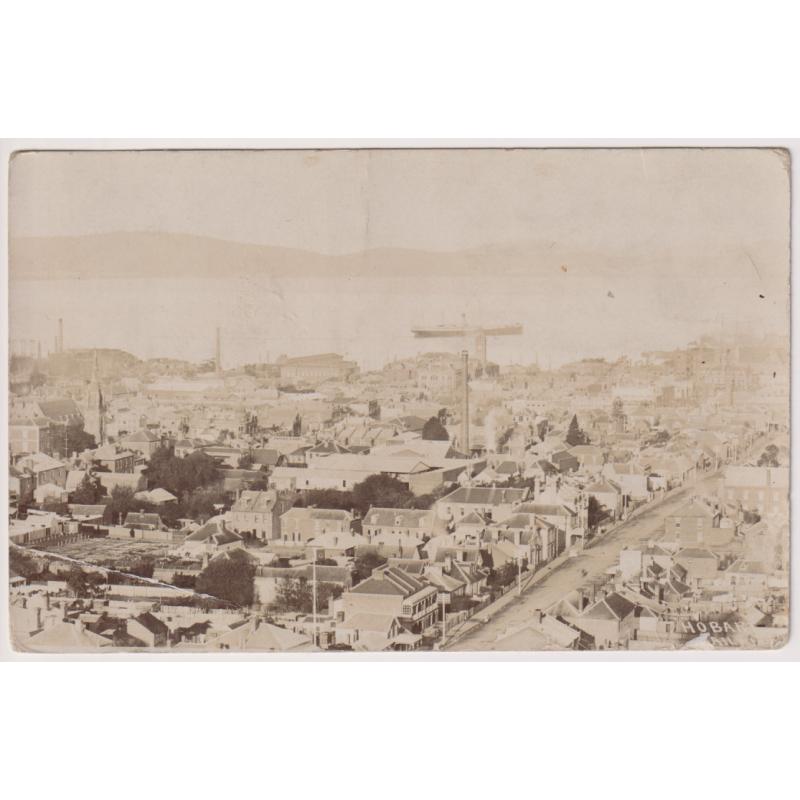 (BB1379) TASMANIA · 1913: real photo card by H.H. Baily with a view of Hobart taken from the hill above Union Street · a little over-exposed and with a crease but still quite presentable