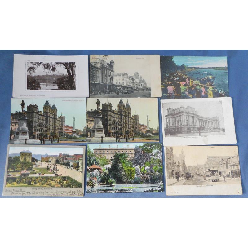 (BB1388L) VICTORIA · 1905/15: 15 different unused/used printed card featuring views of MELBOURNE & SUBURBS in VG to F condition - some scarce cards noted ....see both largest images (15)