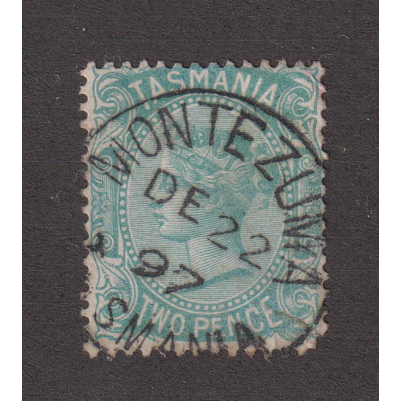 (BB1393) TASMANIA · 1897: an excellent strike of the MONTEZUMA Type 1 cds on a 2d QV S/face (SE corner tear .... see largest image · postmark is rated 2R