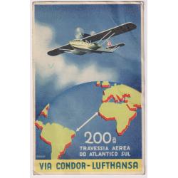 (BB1430) ARGENTINA · 1930s: postcard commemorating the 200th Transatlantic flight to South America by the Lufthansa / Condor Syndicate mailed to G.B. - some minor faults but attractive and quite exhibitable