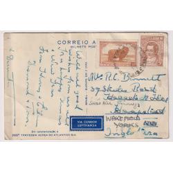 (BB1430) ARGENTINA · 1930s: postcard commemorating the 200th Transatlantic flight to South America by the Lufthansa / Condor Syndicate mailed to G.B. - some minor faults but attractive and quite exhibitable