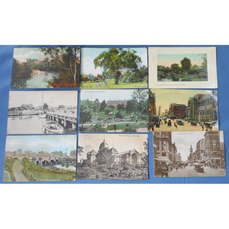 (BB1437L) VICTORIA · bundle of mostly used pre-WWI postcards featuring views of MELBOURNE and ENVIRONS · publishers include Jolley, Lindt, Pater, Osboldstone et al · condition VG to F throughout (2 images)