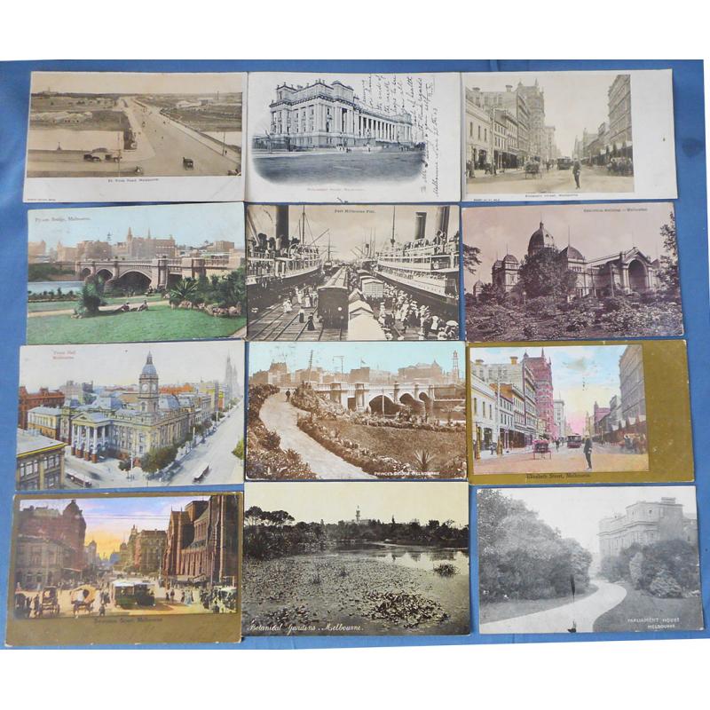 (BB1437L) VICTORIA · bundle of mostly used pre-WWI postcards featuring views of MELBOURNE and ENVIRONS · publishers include Jolley, Lindt, Pater, Osboldstone et al · condition VG to F throughout (2 images)