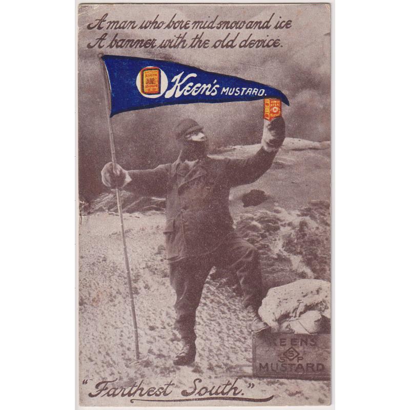 (BB1448) NEW SOUTH WALES · ANTARCTICA  1909: postally used advertising card for KEEN'S MUSTARD captioned "Farthest South" · some minor corner wear however the overall condition is excellent to fine