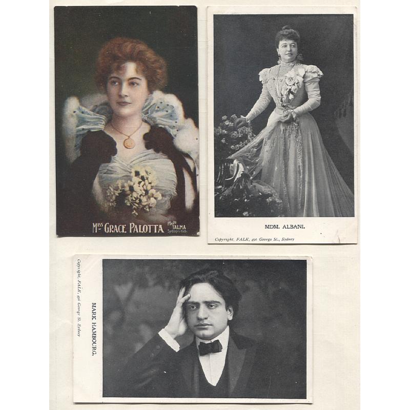 (BB15010) NEW SOUTH WALES · 1905/10: six "Actor/Actress" cards by the Falk or Talma Studios, Sydney with portraits of Grace Palotta (2), Nellie Stewart, Mark Hambourg et al all in excellent to fine condition (2 images)