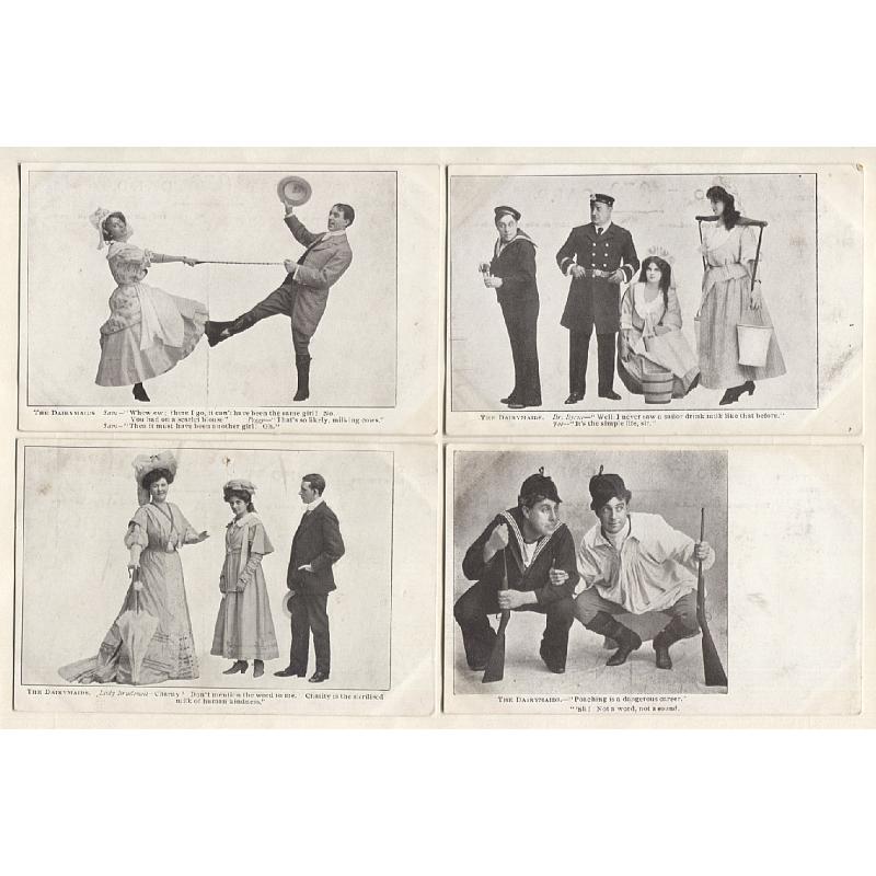 (BB15012) AUSTRALIA · c.1907: 8 unused cards from THE DAIRYMAIDS SERIES advertising the popular musical comedy which was toured by J.C. Williamson around this time - please see full description (3 images)