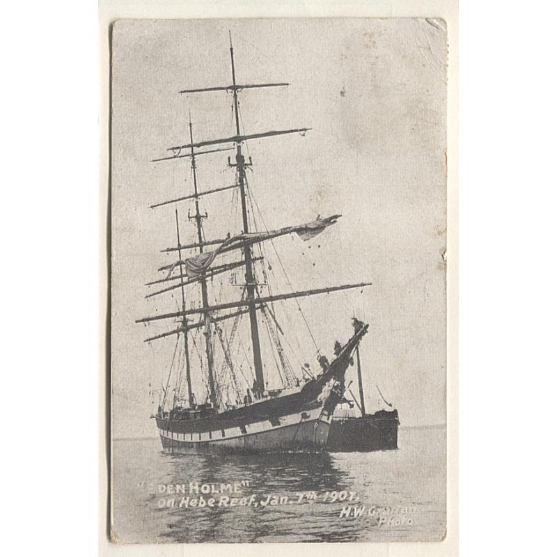 (BB15022) TASMANIA · 1907: b&w card printed by The Examiner with a photo of the "Eden Holme" on Hebe Reef (off Tamar Heads) · VG to excellent condition · postally used with 1d Pictorial franking
