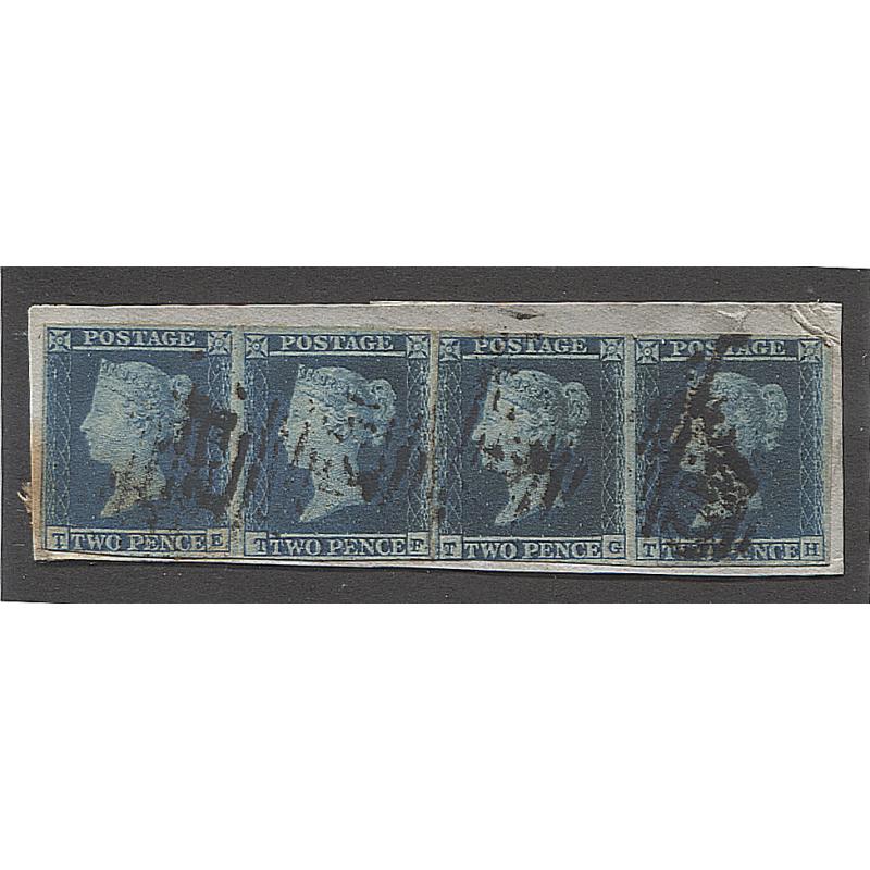 (BB15046) GREAT BRITAIN · 1841: two pairs of Die 2 2d blue QV S/face SG 14 used on piece · condition as per largest image · total c.v. £90