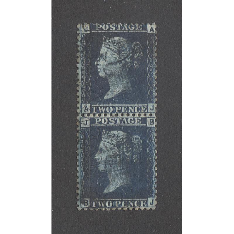 (BB15047) GREAT BRITAIN · 1850s: used vertical pair of Die 2 2d blue QV S/face perf.14 from Plate 9 SG45 · $5 STARTER!!