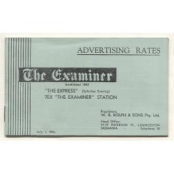 (BB15055) TASMANIA · 1955: small booklet listing ADVERTISING RATES for W.R. Rolph & Sons enterprises in Launceston - The Examiner and Express newspapers and Radio 7EX · unusual and interesting survivor!  $5 STARTER!!
