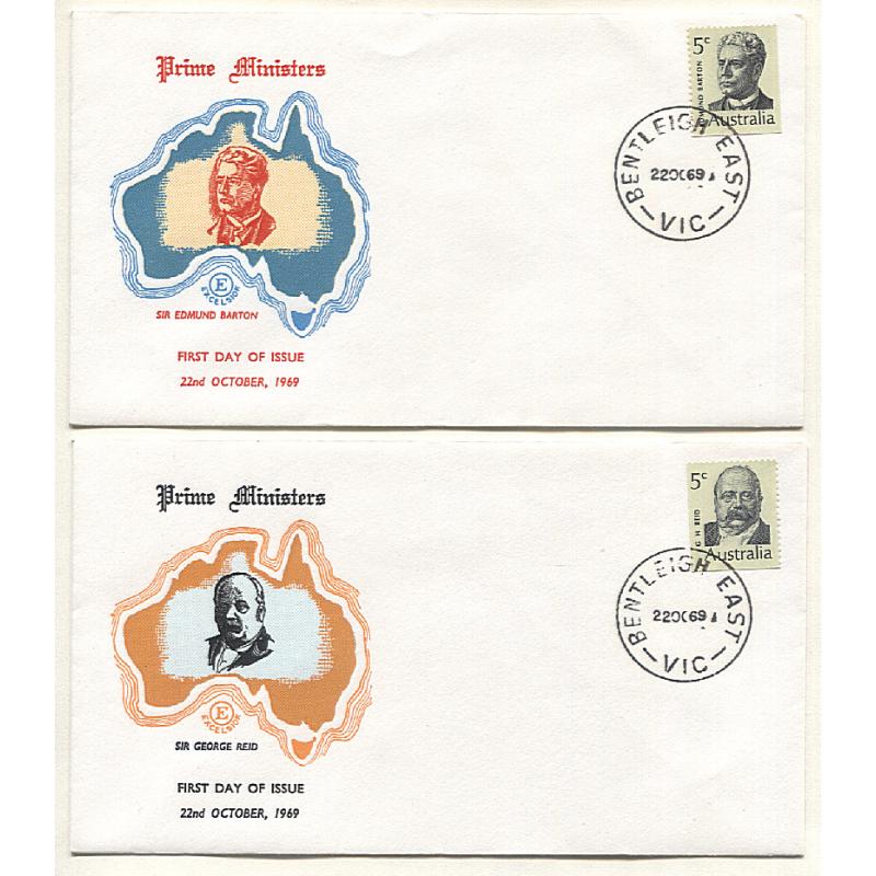 (BB15065) AUSTRALIA · 1969: Excelsior FDC for 5c Prime Minister booklet stamp plus other examples with diff coloured cachets · condition is mainly VF as per largest images)