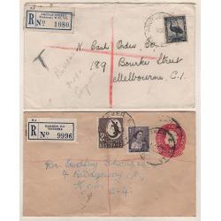 (BB1793) VICTORIA · 1946/59: small registered commercial covers mailed from ARGYLE STREET FOOTSCRAY and BARKER · condition as per both largest images (2)
