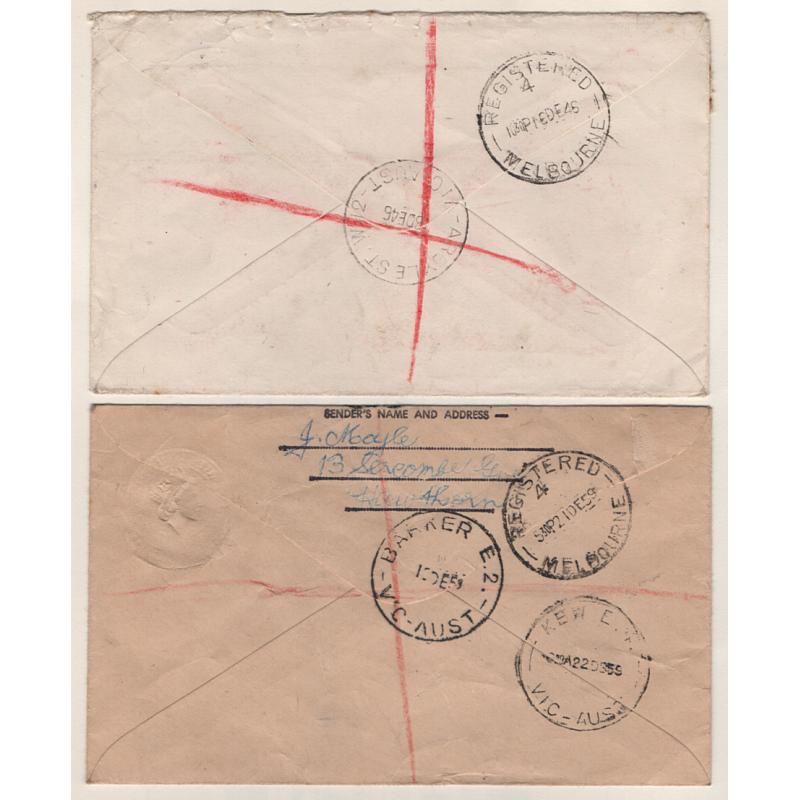 (BB1793) VICTORIA · 1946/59: small registered commercial covers mailed from ARGYLE STREET FOOTSCRAY and BARKER · condition as per both largest images (2)