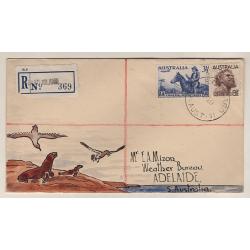 (BB15108) AUSTRALIAN ANTARCTIC TERRITORY · 1951: registered cover to Adelaide mailed from HEARD ISLAND illustrated by Jack Peake · fine condition (2 images)