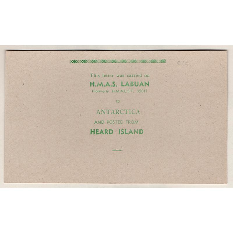 (BB15119) HEARD ISLAND · 1940s: printed stiffening card inserted into mail carried on H.M.A.S. LABUAN from the island · fine condition · $5 STARTER!!