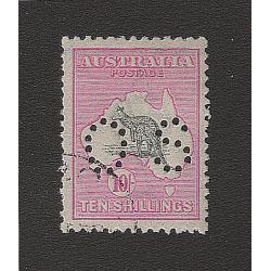 (BB15125) AUSTRALIA · 1916: fresh CTO 10/- grey & pink Roo (3rd Wmk) perf OS BW 48Awa · clean hinge remnant on back · fine condition · c.v. AU$200 (2 images)