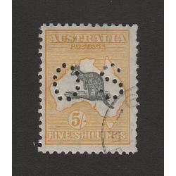 (BB15132) AUSTRALIA · 1929: CTO 5/- grey & yellow-orange Roo (SM Wmk) perf OS BW 45Awb · see full description · c.v. AU$250 (2 images)