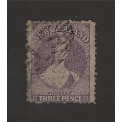 (BB15141) NEW ZEALAND · 1867: used 3d lilac QV FFQ (Large Star wmk · perf.12½) SG 117 · 2 tiny paper inclusions on back o/wise in a very collectable condition · c.v. £45 (2 images)