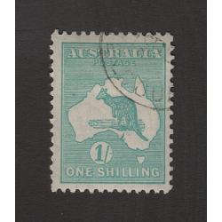 (BB15161) AUSTRALIA · 1929: c.t.o. 1/- blue-green Roo (SM Wmk) BW 34Aw · clean hinge remanant / excellent gum / fresh appearance · c.v. AU$75 (2 images)