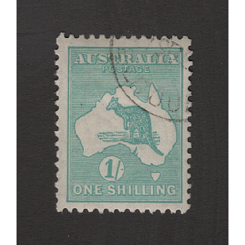 (BB15161) AUSTRALIA · 1929: c.t.o. 1/- blue-green Roo (SM Wmk) BW 34Aw · clean hinge remanant / excellent gum / fresh appearance · c.v. AU$75 (2 images)